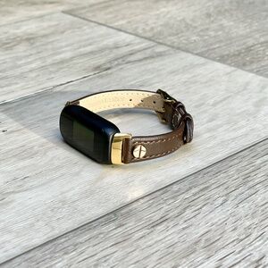 Slim Leather Fitbit Inspire 3 Band: Gold Accent Strap Bracelet, Adjustable Size